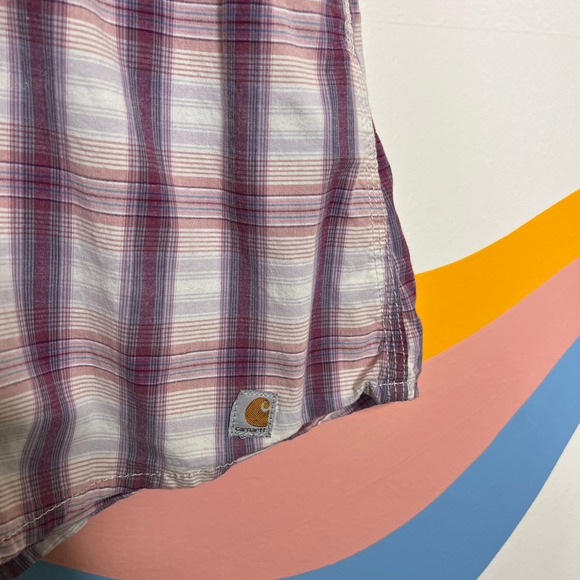 Carhartt Womens Plaid Button Down Shirt Purple Pink Roll Tab Sleeve 101596 L - Picture 4 of 7